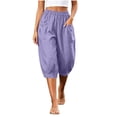 thumbnail image 4 of Zulora Women's High Waisted Wide Leg Capri Pants Stretchy Elastic Waist Pleated Cropped Trousers Loose Casual Summer Pants, 4 of 8