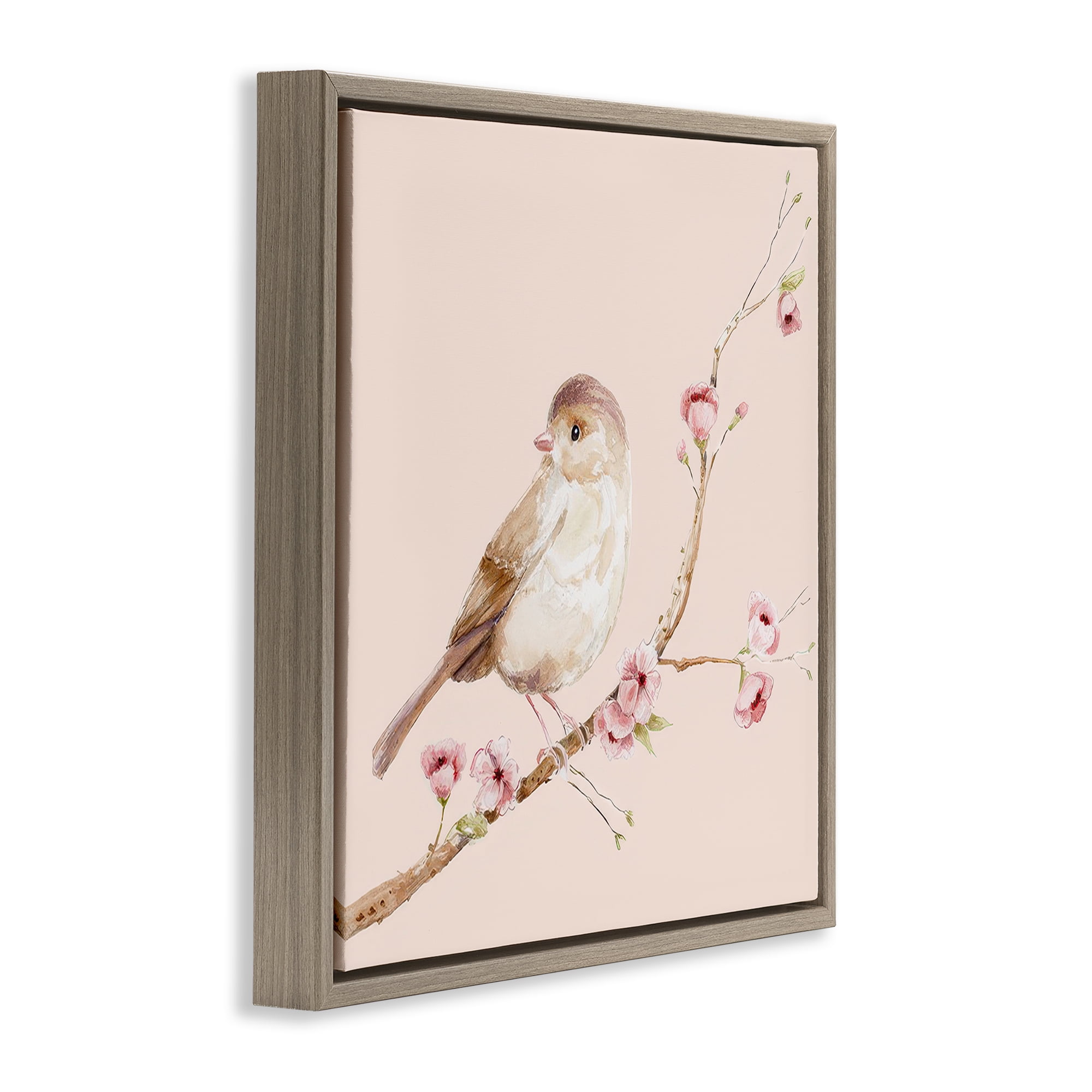 Sweet Brown Bird Perched Brown Framed Floater Canvas Wall Art, design by Lisa Wehmeyer
