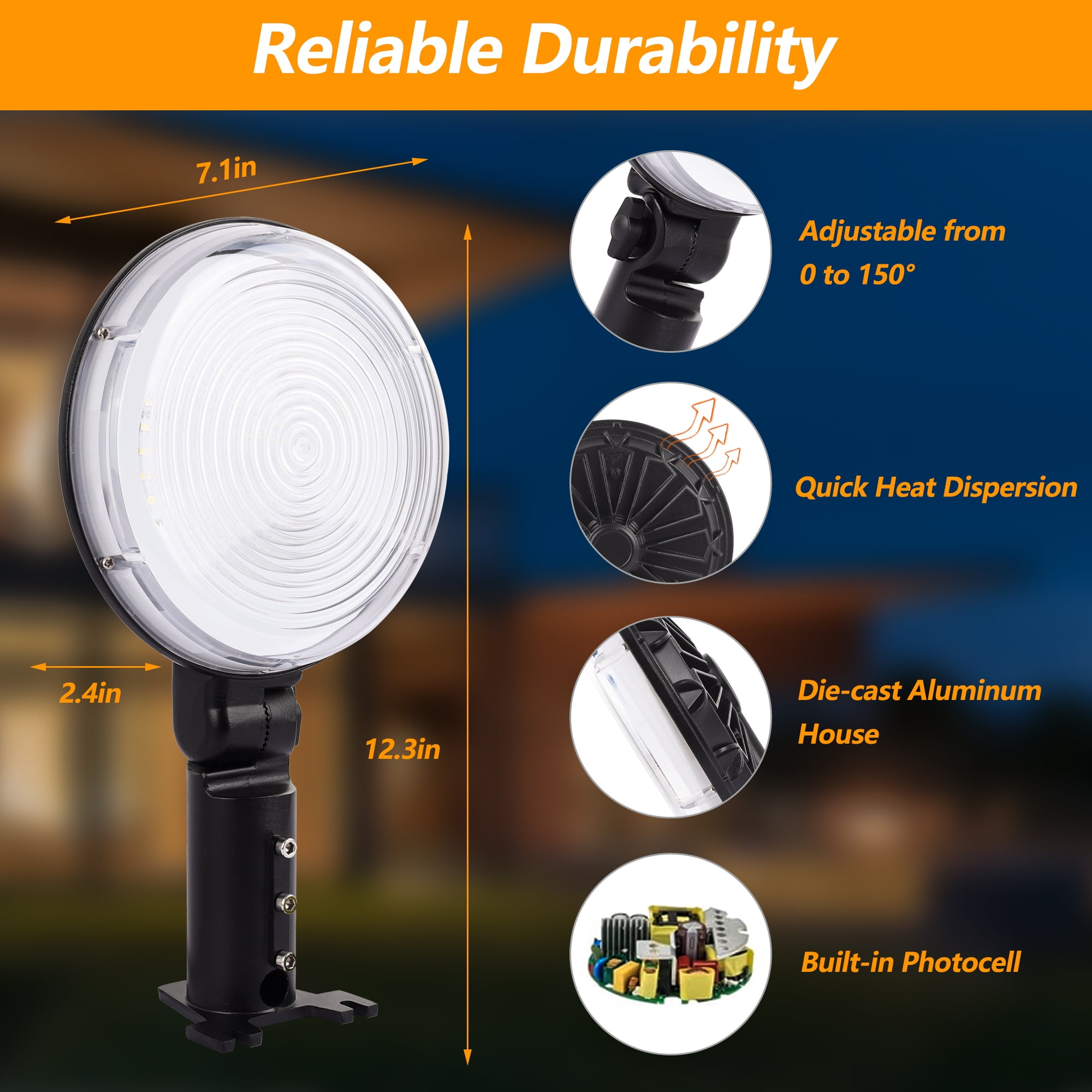 LISUNAR 2PCS LED Barn Light,120W Dusk to Dawn Area Lights with Photocell,Adjustable Angle,6500K 10,000LM,IP66 Waterproof Outdoor Security Lighting for Street,Yard