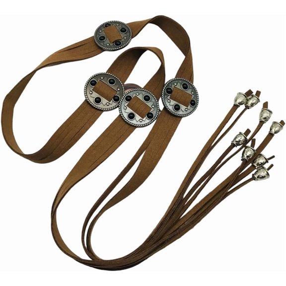 Brown PU Leather Waist Belt with Bell End Tassel Style Medieval Retro Renaissance Belts Coin Accent Vintage Leather Waist Strap Band Rope