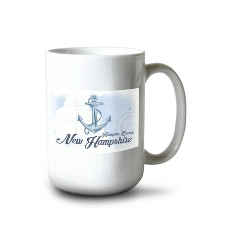 

15 fl oz Ceramic Mug Hampton Beach New Hampshire Coastal Anchor Blue Dishwasher & Microwave Safe