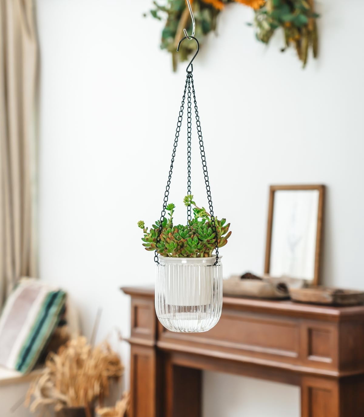 4.5 Inch 2 Pcs Self Watering Hanging Planter Indoor Plant Pots Drainage Holes, Outdoor Small Flower Pot Basket, Visible Water Level, Plant Hanger Home Decor, Gardening
