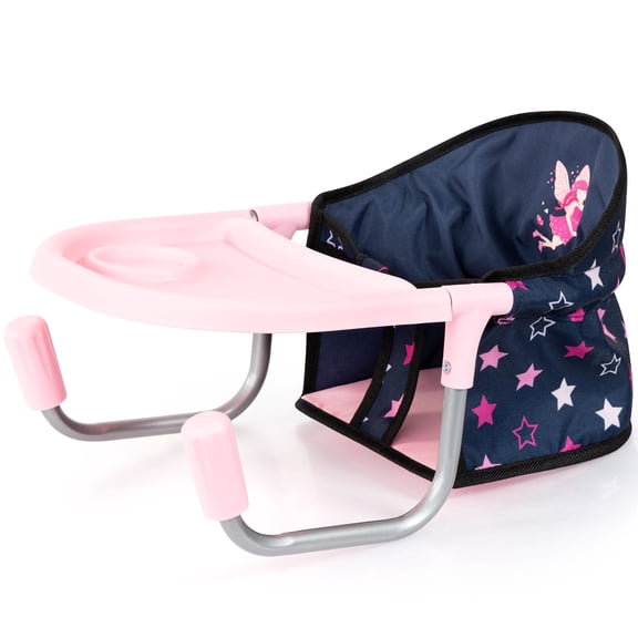 Bayer Design: Doll Table Seat - Navy-Hot Pink-Stars - Attaches To Table, Dining Tray, Feeding Toy, Foldable, Accessory For Dolls Up To 18", Kids 3 