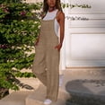thumbnail image 6 of Sawvnm Jumpers for Women Casual Cold Shoulder Sleeveless Jumpsuit Solid Button Suspender Jumpsuits Wide Pocket Linen Ankle-length Leg Pant Jumpsuit, 6 of 7