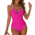 thumbnail image 6 of Duqingm Swimsuit One-Piece Swimsuits Solid Color Bikini One Piece Swimsuit V Neck One Piece Womens Swimwear Red,L, 6 of 7