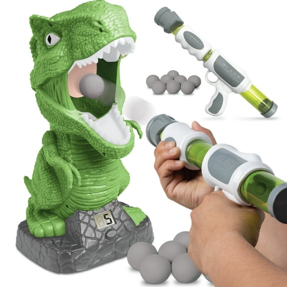 Discovery Kids Hungry T-Rex Feeding Game, Carnival Style Shooting Competition For Kids, 8 Indoor Safe Foam Balls With Air Launcher, Electronic LCD Screen With Lever Tongue