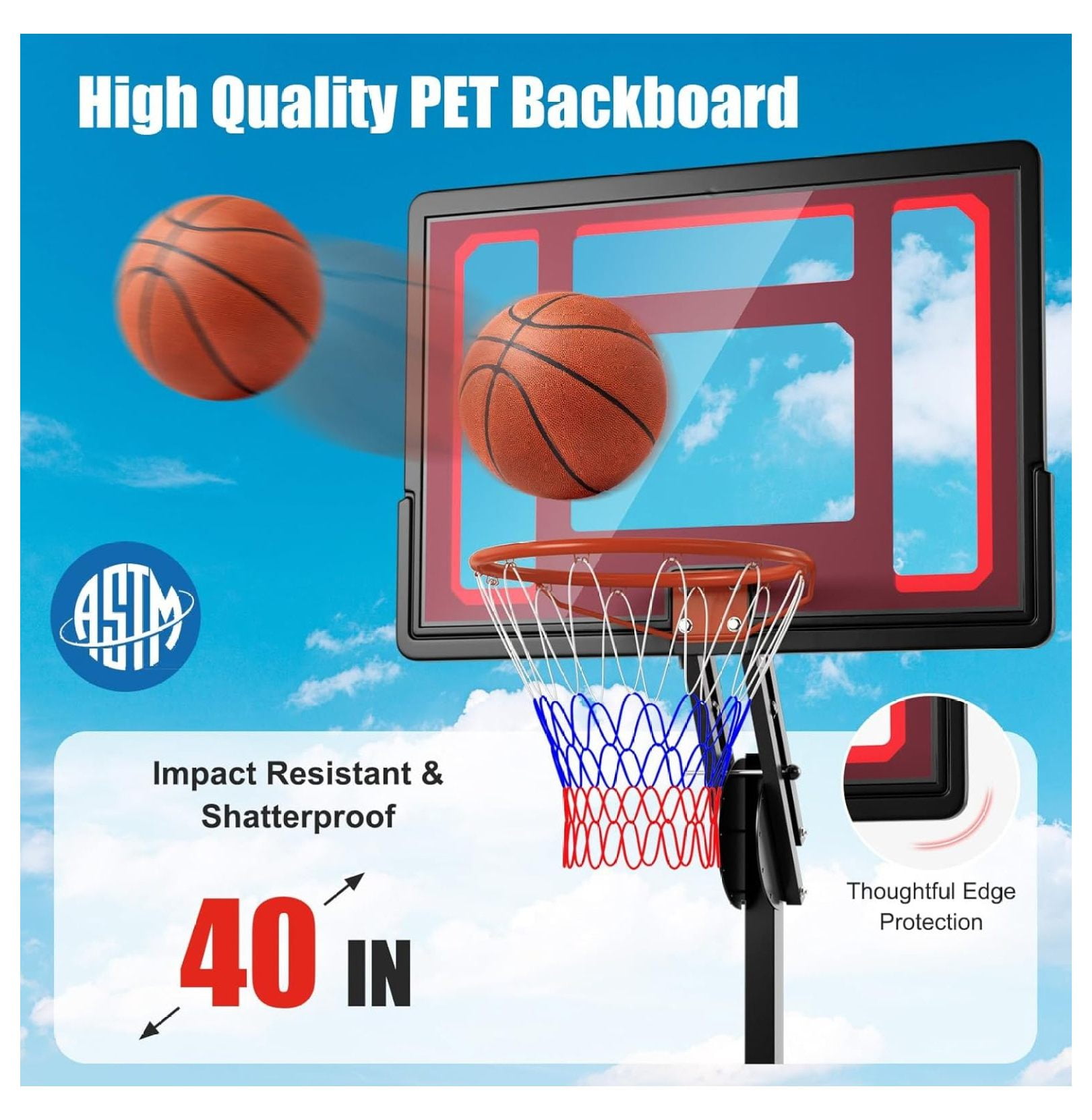 Portable Basketball Hoop, 5 FT to 10 FT Adjustable Basketball Goal with 10 Heights, All Weather Basketball Stand System with Weight Bag & Wheels, for Youth Adult, Indoor Outdoor Pool, Court