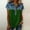 Green, variant on Fashion Women Summer Short Sleeve Lapel Patchwork Denim Look Neat Fold Outdoor Fresh Blouse Tops M
