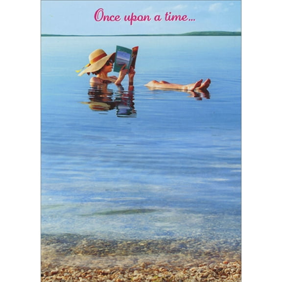 Avanti Press Once Upon a Time: Woman Floating in Water and Reading Magazine Congratulations Retirement Card for Her