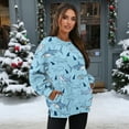 thumbnail image 2 of SCRAWLGOD Shark Print Blue Womens Round Neck Sweatshirts with Pockets Long Sleeve Trendy Pullover Casual Soft Drop Shoulder Loose Fit Tops Fall Clothes, S, 2 of 7