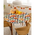 thumbnail image 4 of Round Fitted Tablecloths with Elastic Edge Fall Pumpkin Maple Leaf Thanksgiving Waterproof Wipeable Table Cover for Kitchen Dining Party Decor Farm Harvest Retro Plaid Table Clothes,45" - 54", 4 of 6