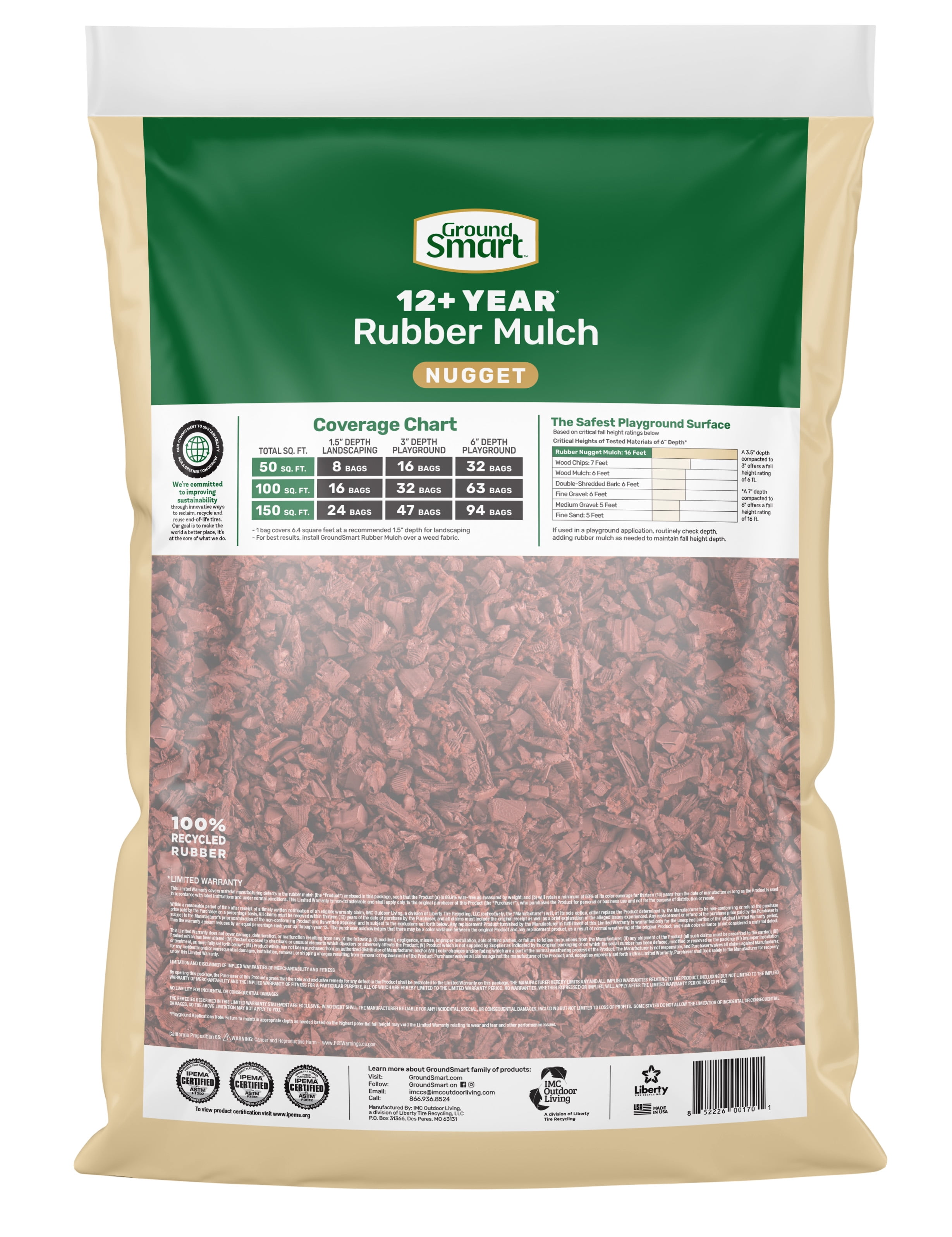 GroundSmart® 12+ Year Red Rubber Mulch Nugget, 0.8 Cu ft