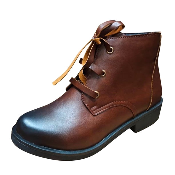 NECHOLOGY Botas Mujer Adulto Femenino Zapatos Botines para mujer Retro Mujer Ocio Color sólido Tacones cuadrados Cordones Botines cortos Zapatos de punta redonda (Brown, 9)
