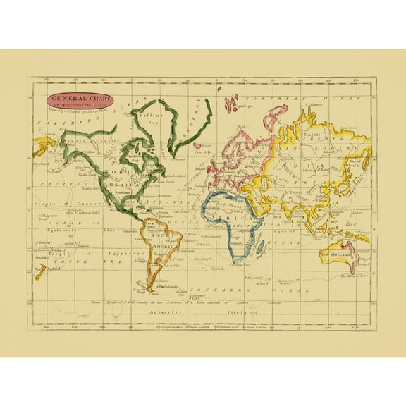 Historic Map - Mercator Projection - Seaman - 30.24 x 23 - Vintage Wall Art