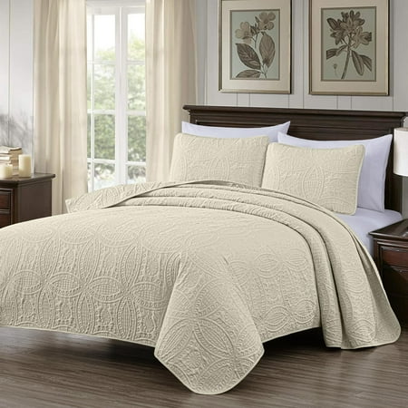 Chezmoi Collection Austin 3-Piece Oversized Bedspread Coverlet Set  Ivory  Queen