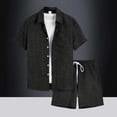 thumbnail image 2 of IWRICH Men's Plus Size Short Sets Outfits Summer Casual Button down Shirt and Shorts Set 2 Piece Vacation Beach Outfits Black M, 2 of 3