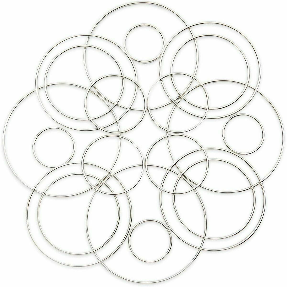 Silver Metal Rings for Crafts, Macrame, and Crochet (5 Sizes, 20 Pack)