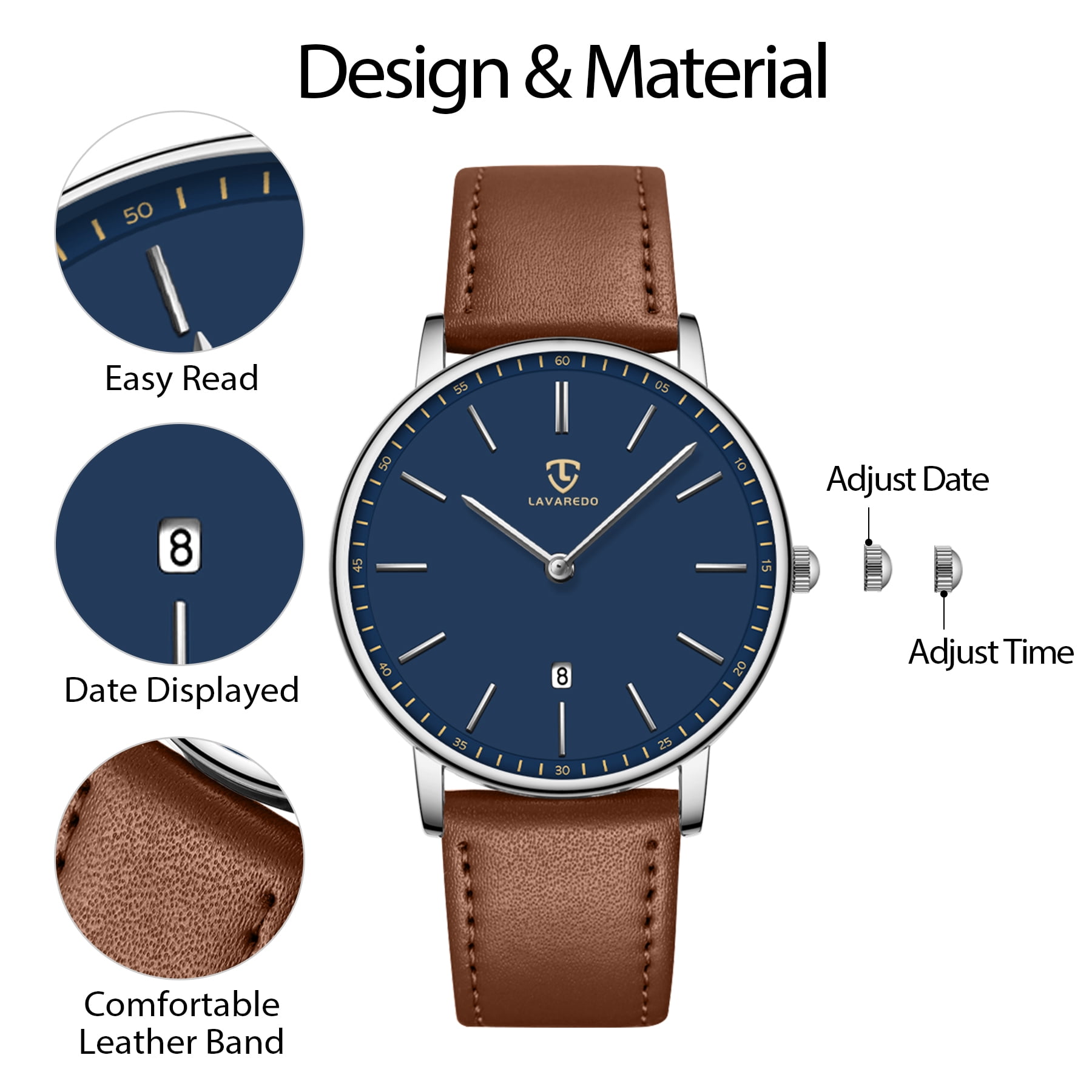 A ALPS Mens Watches Fashion Quartz Men's Watches Ultra Thin Minimalist Wristwatches with Leather Strap Gift for Man Father's Day Gifts