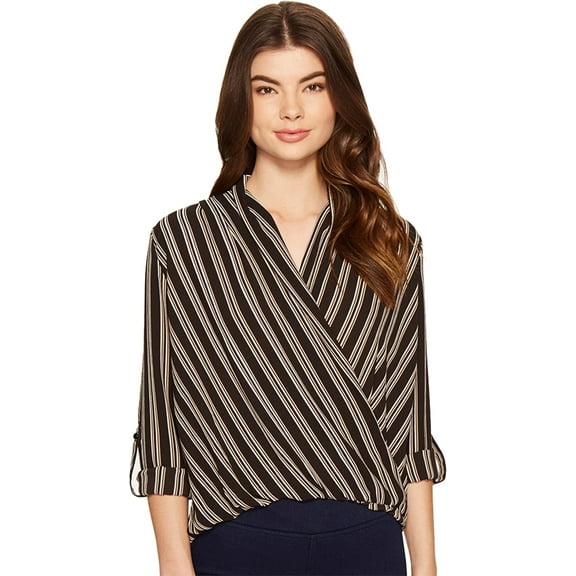 Romeo and Juliet Couture BLUSH MULTI Women's Cross Over Stripe Top, US Small