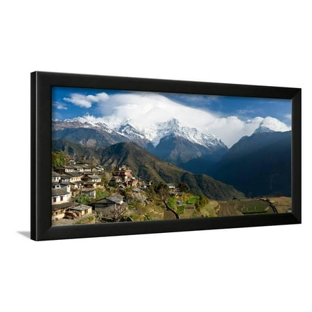 Houses in a Town on a Hill, Ghandruk, Annapurna Range, Himalayas, Nepal Framed Print Wall Art By Panoramic