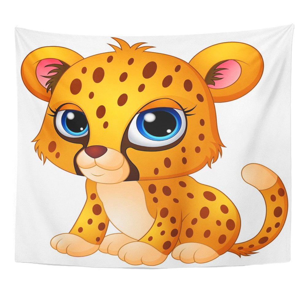 REFRED Brown Adorable Cute Baby Cheetah Cartoon Angry Face Character Cub  Sitting Wall Art Hanging Tapestry Home Decor for Living Room Bedroom Dorm  60x80 inch 