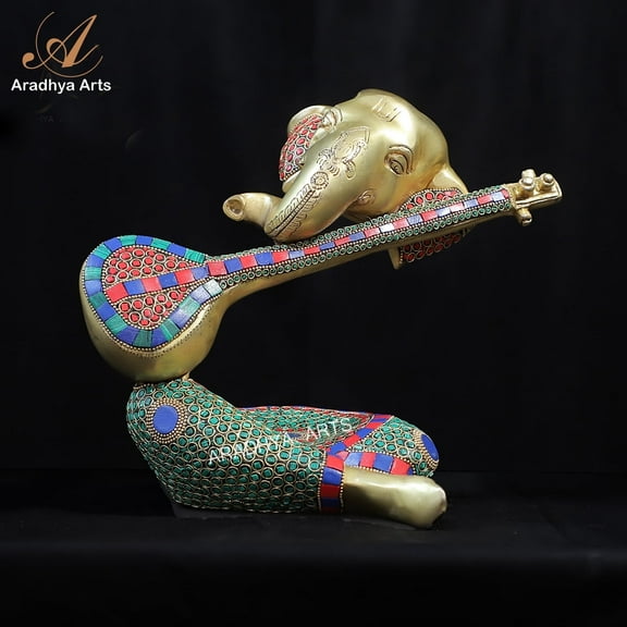 Aradhya Arts Brass Ganesh, 9.45 Inch Sitar playing Ganesha for Home Décor, Temple, Office and Gift