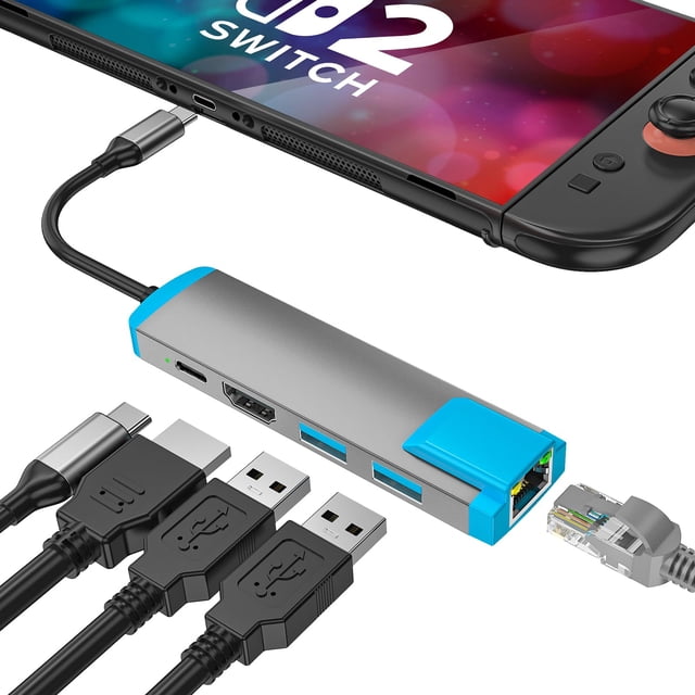 Estación de Acoplamiento USB C para Switch 2, 4K 60Hz, PD 100W, LAN