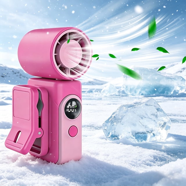 MTBLYS Portable Mini Fan Hands-Free Clip on Rechargeable 4 Wind Led Display Pocket Size Summer Travel Cooling