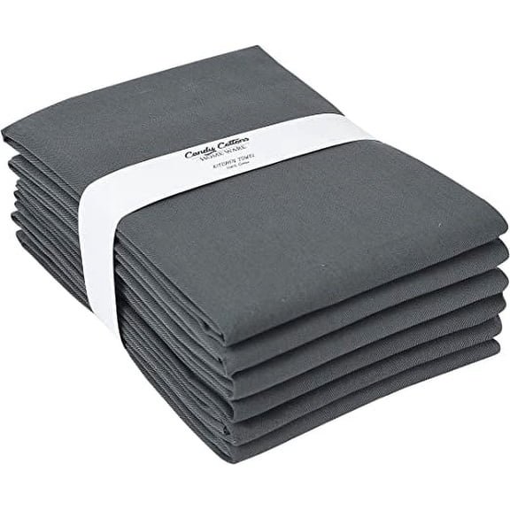 Candy Cottons Set of 6 Kitchen Dish Towels, 100% Cotton Kitchen Towels, with Hanging Loop, Dishcloth Sets for Washing & Drying Dishes, Tea Towels & Hand Towels 18x28, Grey