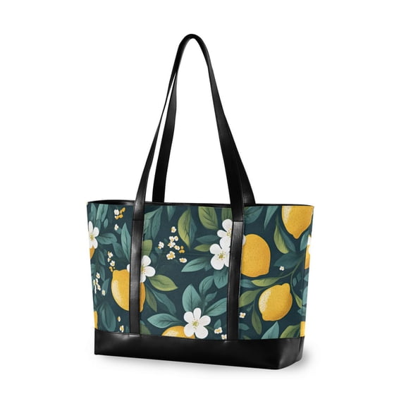 FORMRS Canvas Laptop Tote Bag for Women with 15.6" Computer Compartments Shoulder Handbag, Yellow Lemons