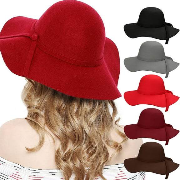 Women's Wide Brim Retro Fedora Floppy Felt Bowler Hat