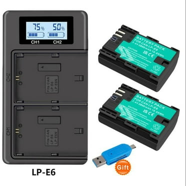 Digital Camera Battery Charger 2 Pack LP-E6 Replacement Battery and Rapid Dual USB Battery Charger for Canon EOS 5D Mark II/III/IV, 5DS, 5DS R, 6D, 7D, 7D Mark II, 60D, 60Da, 70D, 80D, XC10