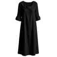 thumbnail image 5 of Dvprdro Ruffle Collar 3/4 Sleeve A Line Midi Dress for Women Loose Fit Solid Color Casual Summer, 5 of 8