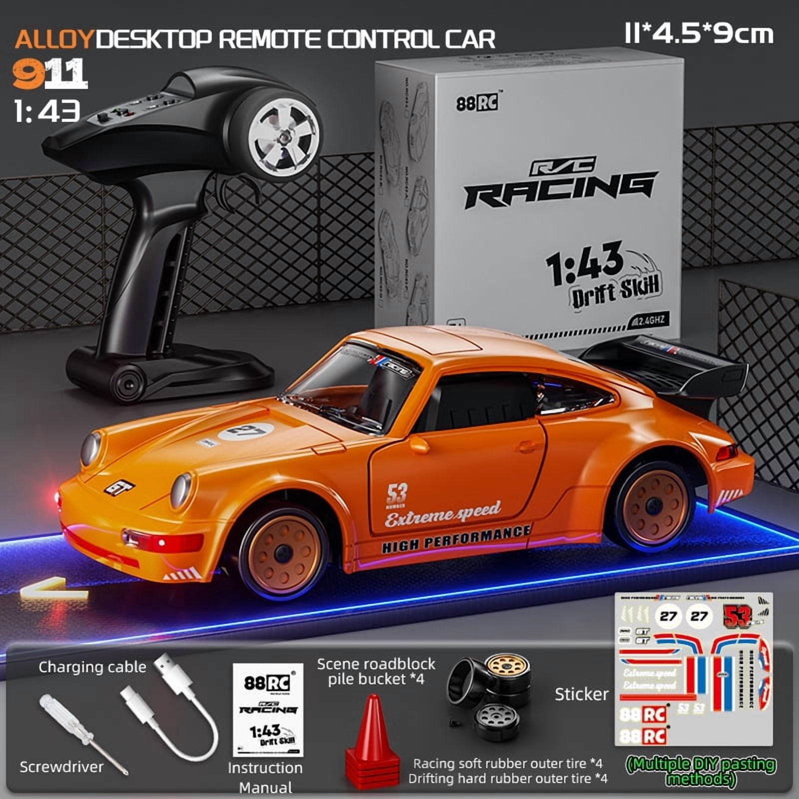 Mini RC Drift Car with Gyro, 1/43 Scale Remote Control Car Model with Openable Doors, Desktop Racing Vehicle for Hobbyists & Gifts