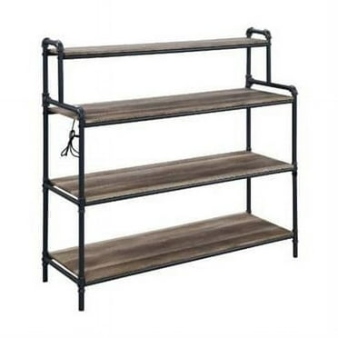 HomeRoots 485825 43 x 47 x 16 in. Antique Oak & Black Metal Four Tier Bookcase with USB Port