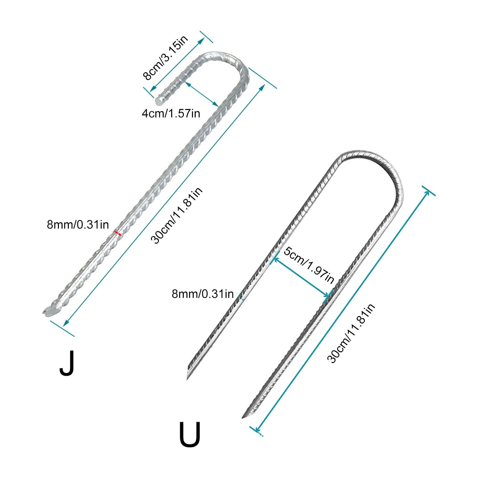 3Pcs Galvanised Steel Ground Anchors Stakes L/Ushape Trampolines Rebars Stakes Tent Nails Garden Stake Camping Tent Peg