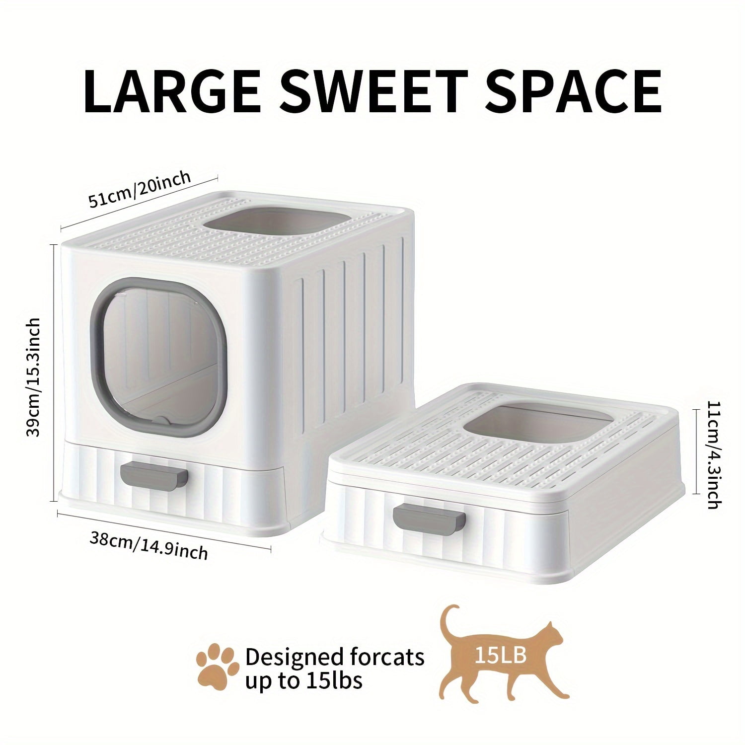 [Large Odorless Cat Litter Box] Large Enclosed Cat Litter Box with Lid Cover Hooded Odorless Cat Toilet with Litter Scoop Cat Self Groomer Deodorizer Filter