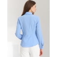 thumbnail image 4 of Camisa de oficina de manga larga para mujer con botones en la parte superior de la cintura fruncida Azul claro M, 4 of 5