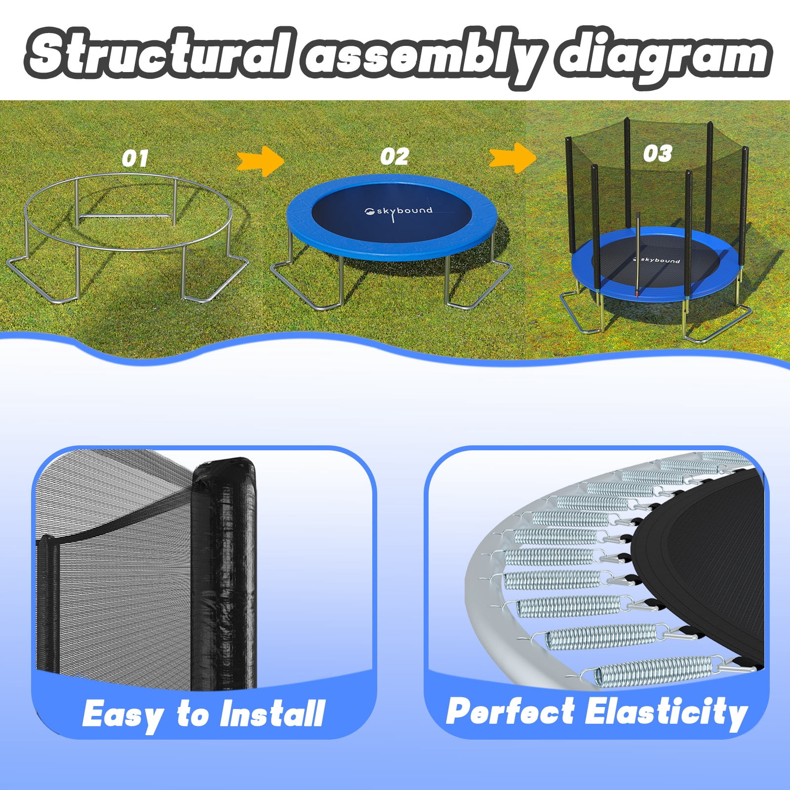 SkyBound 8 FT  Trampoline with Enclosure - Recreational Trampolines with  L-Shaped Legs for Extra Stability - Outdoor Trampoline for Kids and Adults
