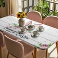 thumbnail image 3 of Easter Table Cloths for 6 Foot Rectangle Tables, Spring Farmhouse Watercolor Bunny Flower Wood Grain Patio Waterproof Elastic Fitted Tablecloths, Washable Rectangular Table Cover for Camping, 3 of 8