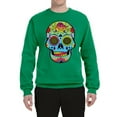 thumbnail image 2 of Wild Bobby, Colorful Floral Sugar Skull Streetwear Unisex Crewneck Graphic Sweatshirt, Kelly, 2XL, 2 of 3