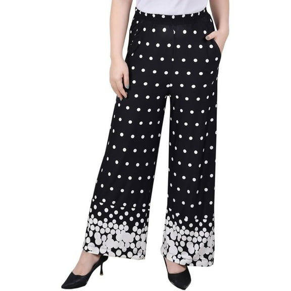 NY Collection Womens Petites Jersey Polka Dot Wide Leg Pants