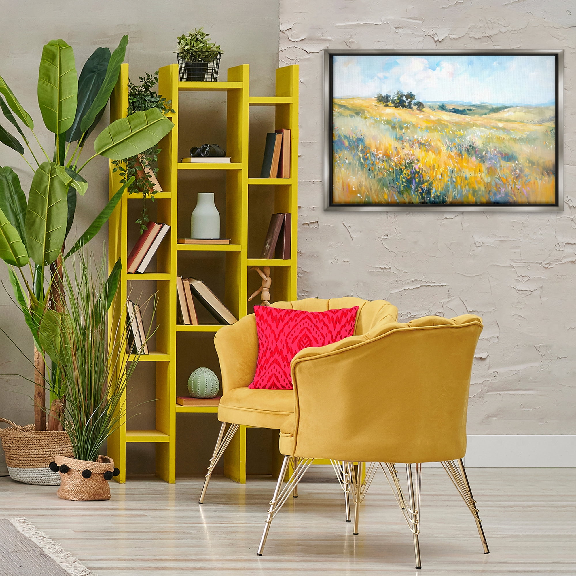 Stupell Industries Country Prairie Scene Landscape & Nature Painting Gray Floater Framed Canvas Art Print Wall Art, 31 x 21