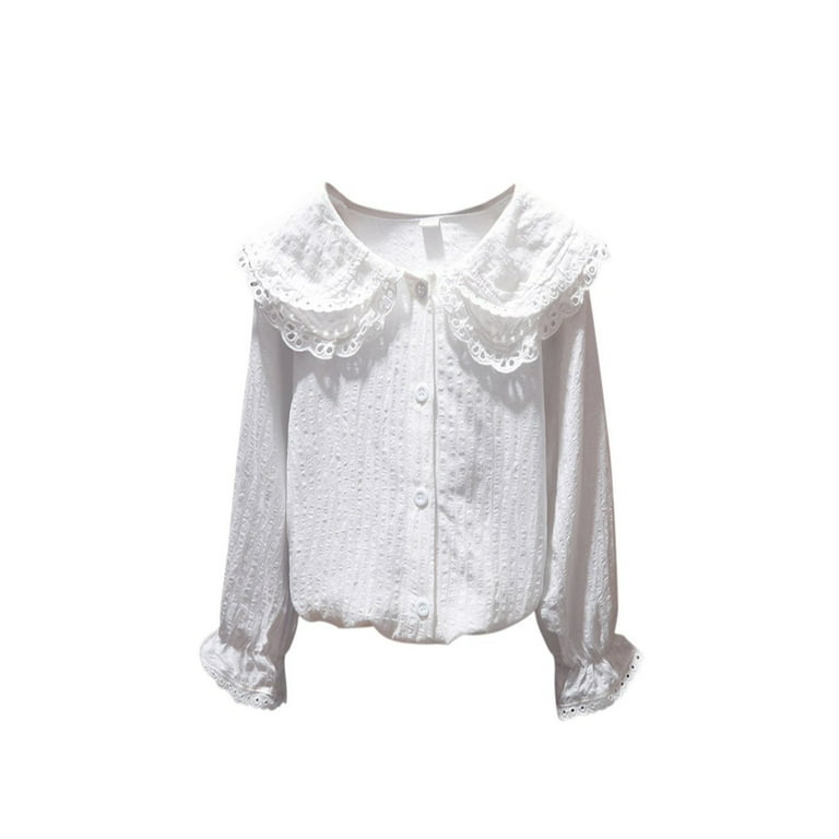 Little English | Boy & Girl White Piping Peter Pan Collared Shirt 4T