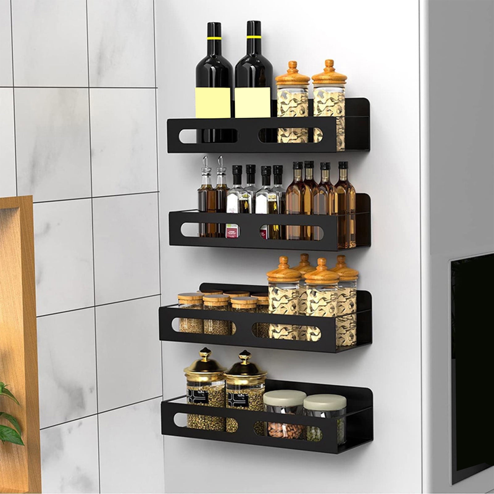 Usmixi Up to 50 Off Magnetic Spice Storage Rack Organizer For Refrigerator And Oven Black Fridge Organizers And Storage