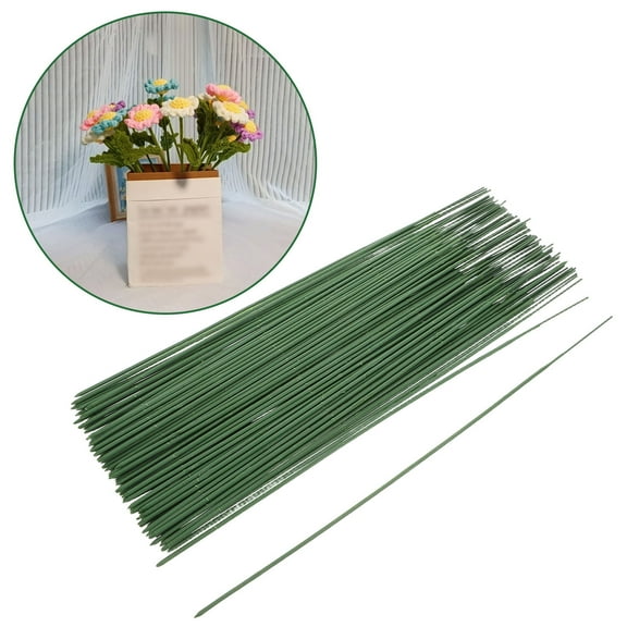 Masteelf  100 Pcs Floral Flower Stem Wire Artificial Stems Flowers Green