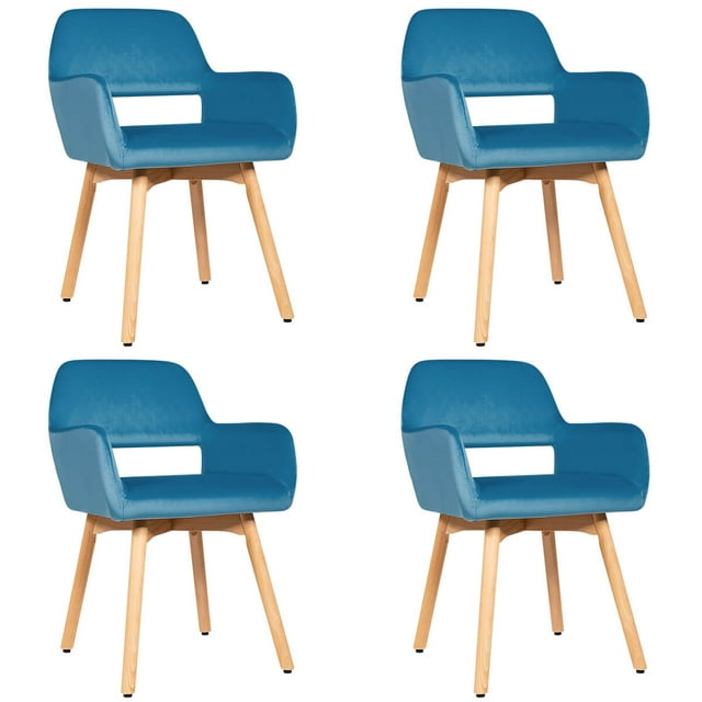 Costway Ensemble de 4 Fauteuils d'Appoint Modernes en Velours Chaises de Loisirs Club Invité Bleu