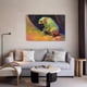 thumbnail image 5 of Una criatura parecida a un ratón adornada en amarillo y verde, se sienta serenamente frente a un fondo vívido de tonos púrpura, naranja y azul. Póster de lienzo para decoración de dormitorio, paisaje, 5 of 8