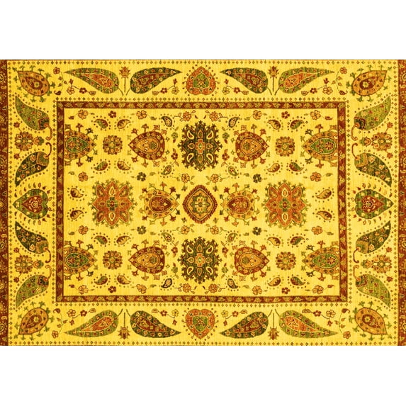Ahgly Company Machine Washable Indoor Rectangle Abstract Yellow Modern Area Rugs, 8' x 10'