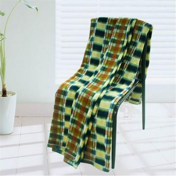 71 by 79 in. Trendy Plaids - Soft Coral Fleece Throw Blanket - Blue  Green & Yellow